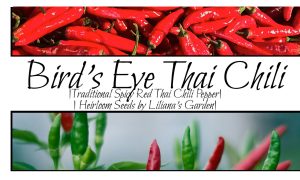 The front of the bird's eye chili pepper seeds packet from Liliana's Garden.